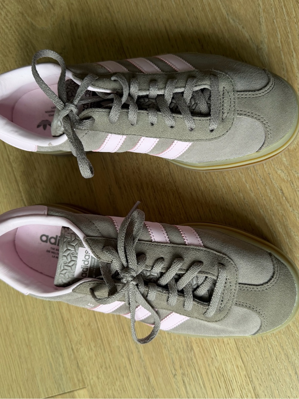 adidas Women’s Suede Sneakers in brown/greay with Pink Stripes